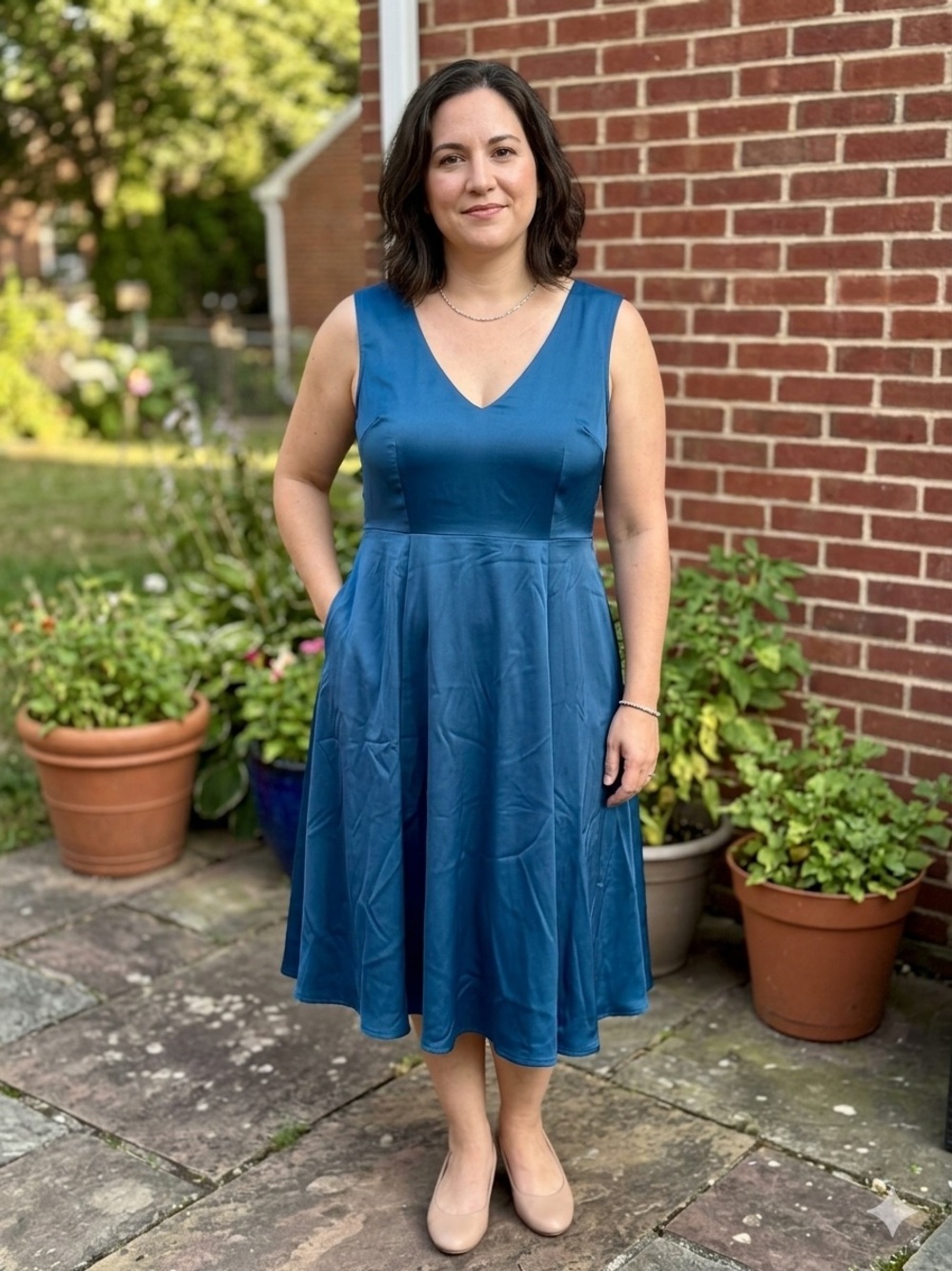 Modcloth Moroccan Blue Sleeveless V-Neck Satin Midi Dress